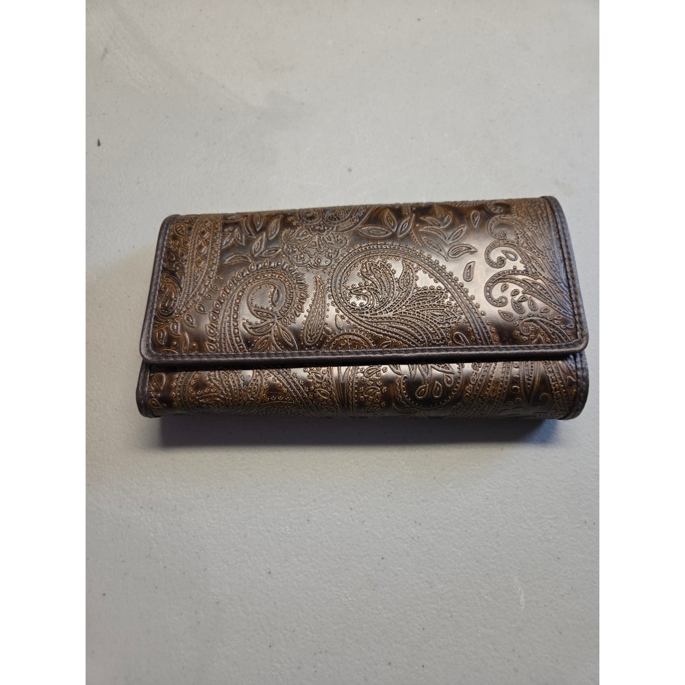 Relic Brown Embossed Paisley Tri-Fold Wallet with Removable Checkbook Cover